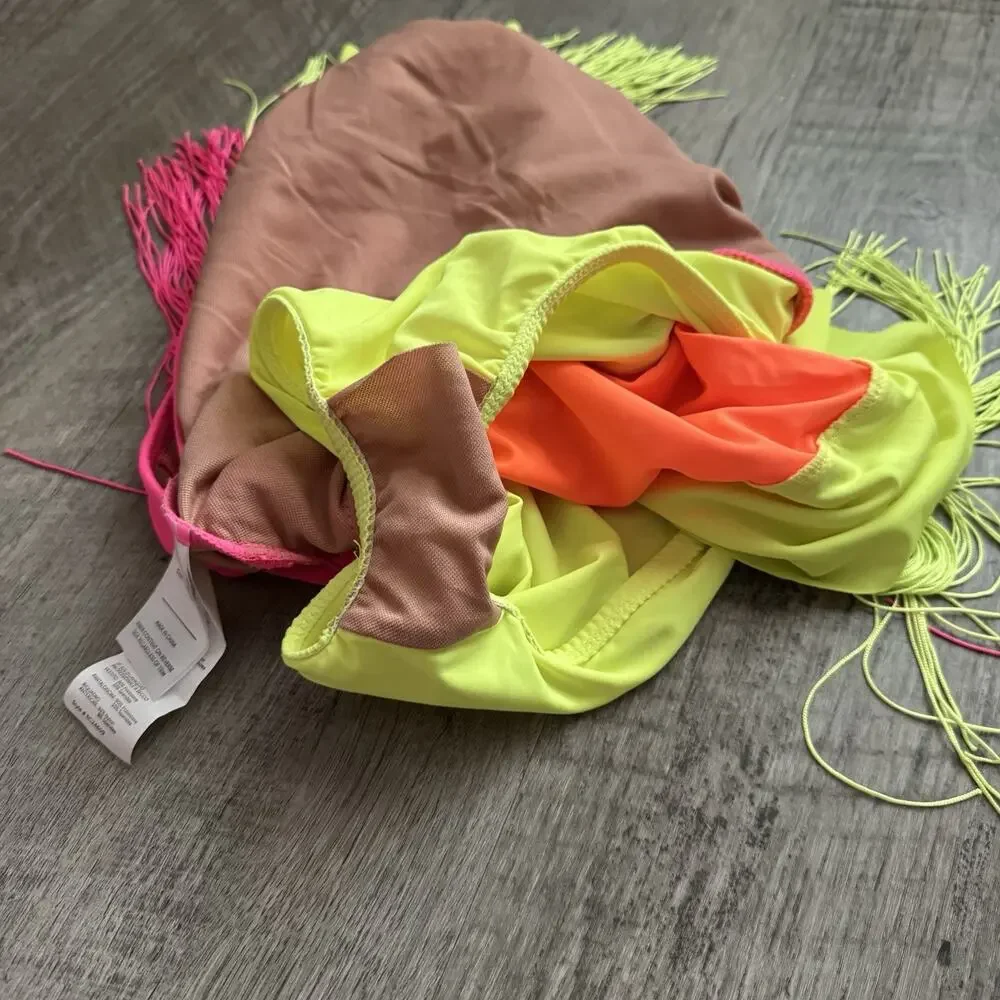 Revolution RC24609 What Is Love Size LC Girls Large Dance Leotard Fringe Neon